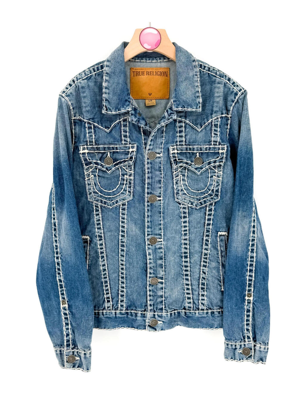 True Religion Jimmy Super T Denim Jacket Med Wash Vintage Y2K Streetwear Mens L